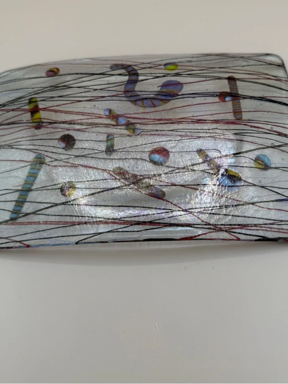 Iridescent Multicolor Confetti Kurt McVay Fused Art Glass Plate 8.5” x 5.5”